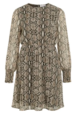 Vila Vestidos-Vestido curto de chiffon com estampado de cobra Castanho