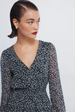 Springfield Vestidos-Vestido curto de chiffon estampado preto