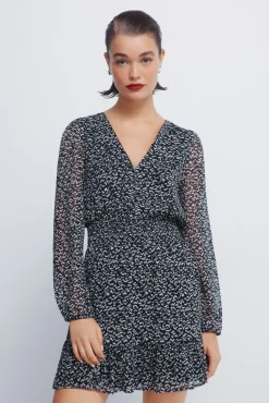 Springfield Vestidos-Vestido curto de chiffon estampado preto