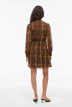 Vila Vestidos-Vestido curto de chiffon estampado Castanho