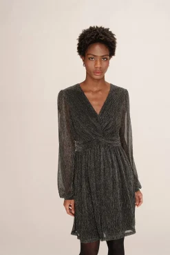 Grace & Mila Vestidos-Vestido curto de chiffon com lurex Cinzento