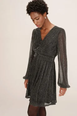 Grace & Mila Vestidos-Vestido curto de chiffon com lurex Cinzento