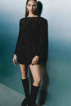 Springfield Vestidos-Vestido curto de lantejoulas preto