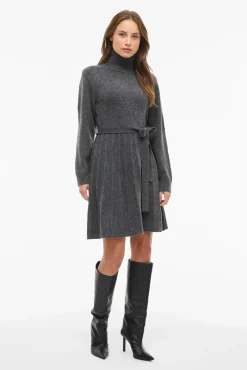 Vila Vestidos-Vestido curto de malha Cinzento