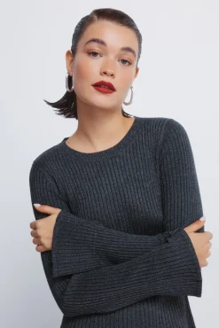 Springfield Vestidos-Vestido curto de malha canelada cinzento