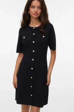 Vero Moda Vestidos-Vestido curto de malha com botões dourados Preto