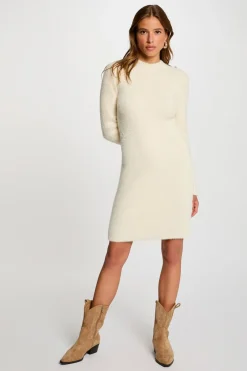 Morgan Vestidos-Vestido curto de malha justa Ecru