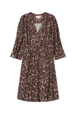 Grace & Mila Vestidos-Vestido curto de manga 3/4 com decote em V e estampado abstrata bicolor Castanho