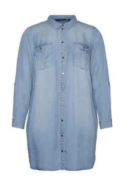 Vero Moda Curve Vestidos-Vestido curto denim tamanho grande Azul