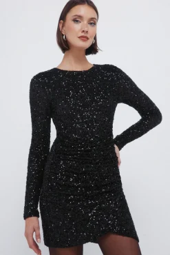 Springfield Vestidos-Vestido curto drapeado com lantejoulas preto