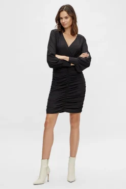 Vila Vestidos-Vestido curto entalhado franzido Preto