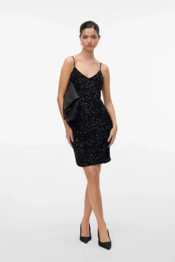 Vero Moda Vestidos-Vestido de alças de lantejoulas Preto