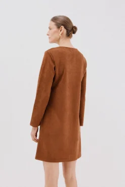 Cortefiel Vestidos-Vestido de camurça Castanho