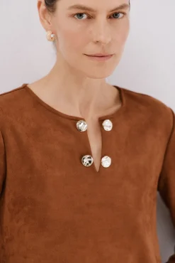 Cortefiel Vestidos-Vestido de camurça Castanho