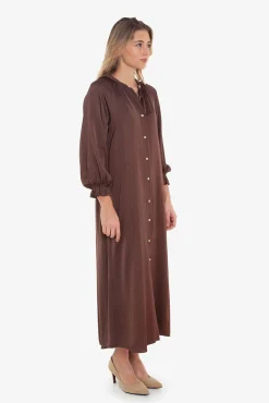 Cuplé Vestidos-Vestido de cetim Castanho