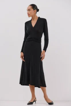 Cortefiel Vestidos-Vestido de cetim brilhante Preto