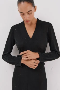 Cortefiel Vestidos-Vestido de cetim brilhante Preto
