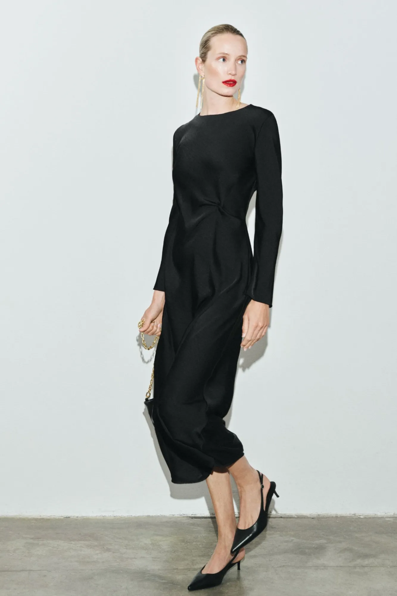 Cortefiel Vestidos-Vestido de cetim com nó Preto