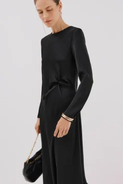 Cortefiel Vestidos-Vestido de cetim com nó Preto