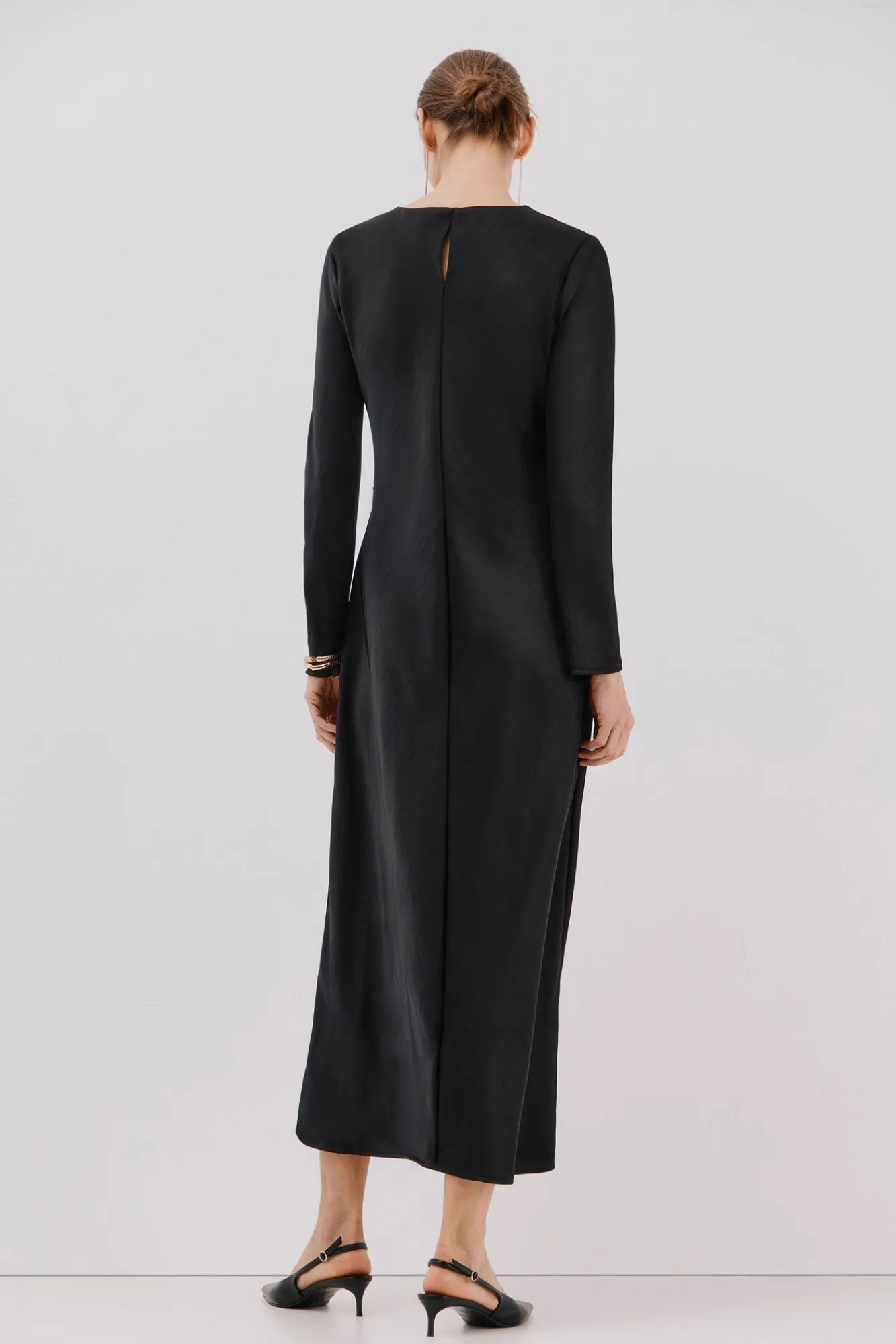 Cortefiel Vestidos-Vestido de cetim com nó Preto