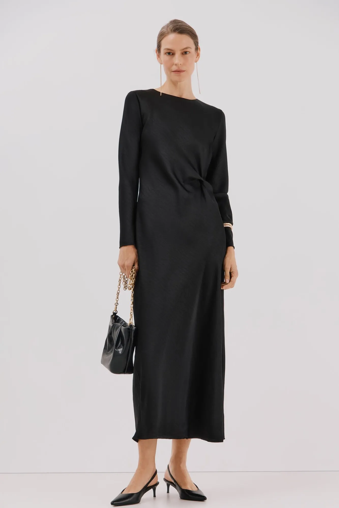 Cortefiel Vestidos-Vestido de cetim com nó Preto