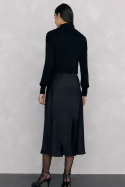 Pedro del Hierro Vestidos-Vestido de cetim combinado com top de malha lurex Preto