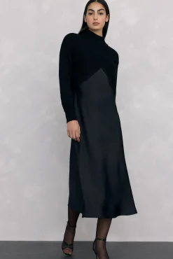 Pedro del Hierro Vestidos-Vestido de cetim combinado com top de malha lurex Preto