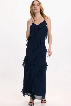 Vila Vestidos-Vestido de festa midi de chiffon Azul