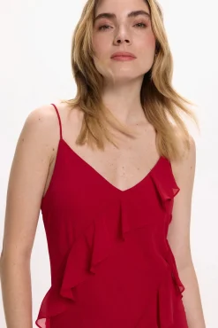 Vila Vestidos-Vestido de festa midi de chiffon Vermelho