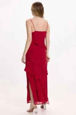 Vila Vestidos-Vestido de festa midi de chiffon Vermelho