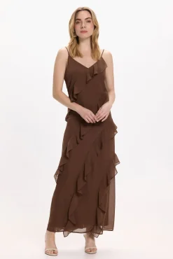 Vila Vestidos-Vestido de festa midi de chiffon Castanho