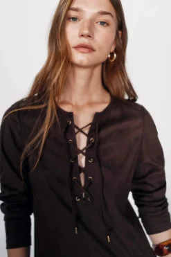 High Spirits Vestidos-Vestido de fita castanho