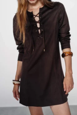 High Spirits Vestidos-Vestido de fita castanho