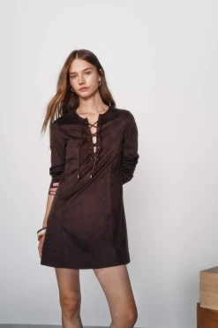 High Spirits Vestidos-Vestido de fita castanho