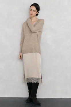 Pedro del Hierro Vestidos-Vestido de malha Beige