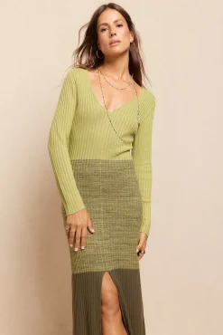 Slowlove Vestidos-Vestido de malha canelada com degradê Verde