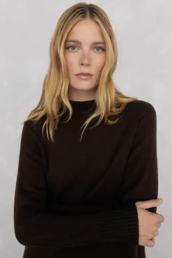 Pedro del Hierro Vestidos-Vestido de malha com costura central em lã Marrom