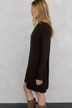 Pedro del Hierro Vestidos-Vestido de malha com costura central em lã Marrom