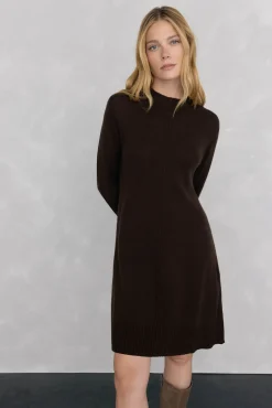 Pedro del Hierro Vestidos-Vestido de malha com costura central em lã Marrom