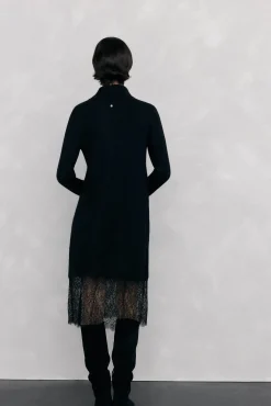Pedro del Hierro Vestidos-Vestido de malha com detalhe de renda na baixo. Preto