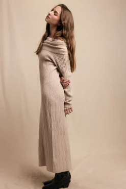 Slowlove Vestidos-Vestido de malha com gola larga Tostado