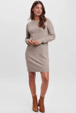 Vero Moda Vestidos-Vestido de malha com malha gola redonda Castanho