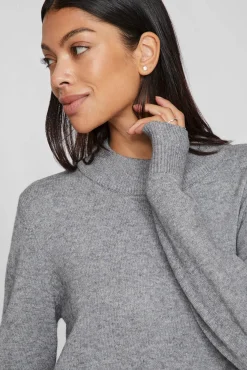 Vila Vestidos-Vestido de malha com viscose Cinzento