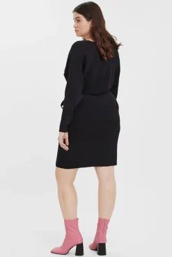 Vero Moda Curve Vestidos-Vestido de malha cruzado de tamanho grande Preto