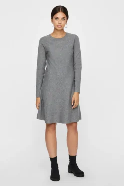 Vero Moda Vestidos-Vestido de malha de gola redonda Cinzento
