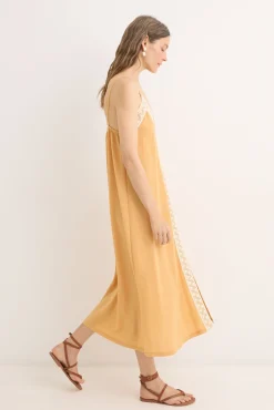 Cortefiel Vestidos-Vestido de renda de algodão contrastante Amarelo