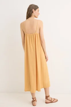 Cortefiel Vestidos-Vestido de renda de algodão contrastante Amarelo