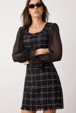 Trendyol Vestidos-Vestido de tweed preto