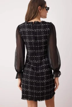 Trendyol Vestidos-Vestido de tweed preto