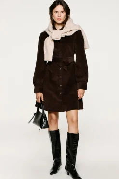 Selected Vestidos-Vestido de veludo cotelê de algodão orgânico Castanho